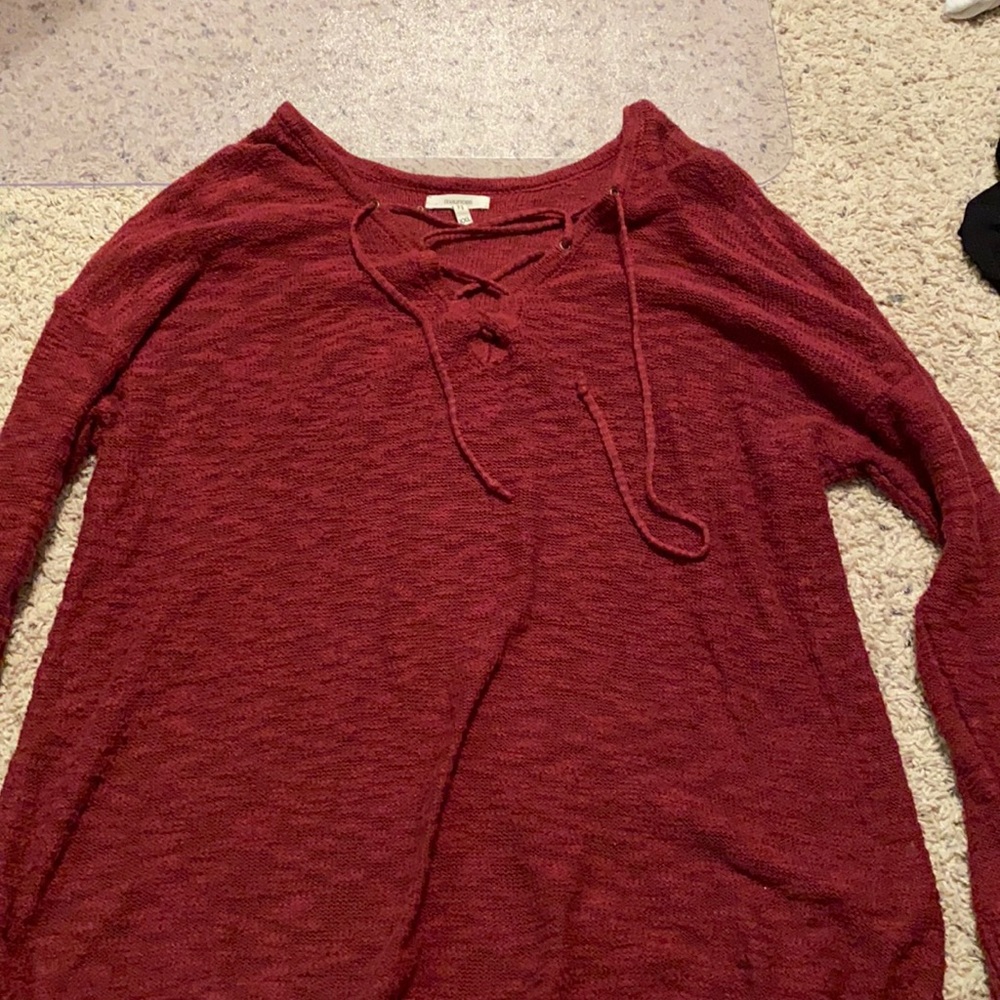 Burgundy lace up sweater